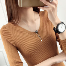 Autumn V Neck Sweater Knitted Fashion Womens Sweaters Winter Tops For Women Pullover Jumper Pull Femme 2024 - buy cheap