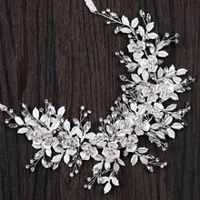 Handmade Luxury Silver Color Crystal Wedding Hair Vine Flower Leaf Bridal Rhinestone Headband With Ribbon For Women Accessories 2024 - buy cheap