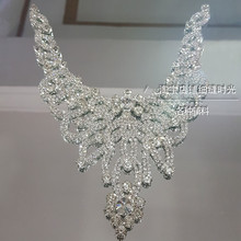 1 peça 23x 19cm prata cristal strass applique colar casamento nupcial moda decoração rt0066 2024 - compre barato