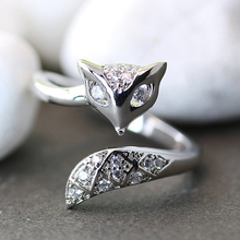 Wholesale Fox Ring Women's Adjustable Crystal Animal Ring Woodland Forest Theme Jewelry Free Size 12pcs/lot 2024 - buy cheap