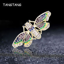 Unique Light Gold Plating Rhinestone Butterfly Brooch Jewelry Enamel Flutter With Wings Animal Pin Broach Europe Style Hot Trend 2024 - buy cheap