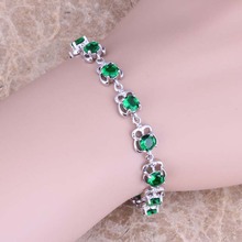 Unique Green Cubic Zirconia Silver Plated Link Chain Bracelet 7 - 8 inch S0493 2024 - buy cheap