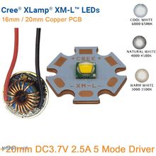 Cree XM-L T6-emisor de luz LED blanco frío, blanco neutro, blanco cálido, 16mm o 20mm, PCB de cobre + 20mm DC3.7V 2.8A, 5 modos de controlador regulable 2024 - compra barato