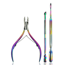 3Pcs/set rainbow Stainless Steel Nail Cuticle Pusher Spoon Remover Cutter Nipper Clipper Nail Scissors Nail Tools For Manicure 2024 - buy cheap