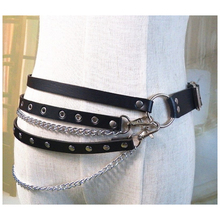 Женский кожаный ремень с о-образной цепочкой, большие металлические кольца в стиле панк, Харадзюку 2024 - купить недорого