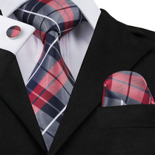 Новинка 2016, Классический шелковый галстук в клетку в стиле колледжа для церемонии колледжа, набор запонок PartyTie Hanky 2024 - купить недорого