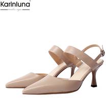 Karinluna 2019 quality soft genuine leather Woman Shoes high Heel pointed toe Party shoes woman sandals lady shoes 2024 - buy cheap