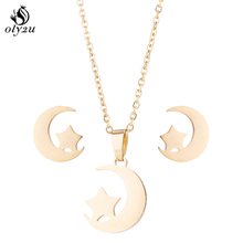 Oly2u Jewelry Sets For Women Moon Pendant Necklaces Earrings Sets Gold Star Moon Choker Stud Earings collier femme 2018 2024 - buy cheap