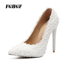 Wedding Women'S Crystal High-Heeled Shoes White Lace Mosaic Elegant Spring Autumn Party Women'S Crystal High-Heeled Shoes 2024 - buy cheap