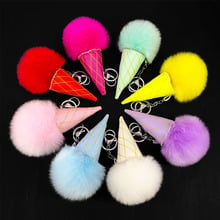 New 8Color Best Rabbit Fur Puff Ice cream Ball KeyChains Cute KeyChains Kids Girls Rings Gold-color KeyChains Car Bag Key Chain 2024 - buy cheap