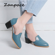 Large Size 43 Women's Shoes 2019 Pointed Toe High Heels Leather Boots Slip-On Ankle Boots for Women Square Heel Zapatos Mujer 2024 - buy cheap