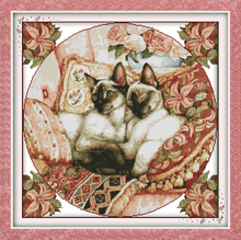 Набор для вышивки крестиком с сонными кошками 14ct 11ct, предварительно отпечатанный холст, вышивка крестиком с животными, рукоделие «сделай сам» 2024 - купить недорого