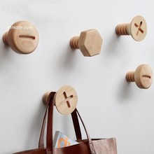 Button wall hook creative solid wood coat hook hook personality decorative hanger porch wall hanging key storage hook 2024 - buy cheap