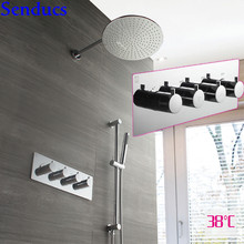 Senducs Concealed Shower Set Luxury European Rain Top Shower System Bathroom Brass Shower Set Raining Thermostatic Shower Set 2024 - buy cheap