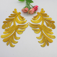 YACKALASI 5 Pairs/Lot 3D Flower Applique Mirror Pairs Gold Embroidered Trims Iron on Padded leaves floral patches 21cm-12.5cm 2024 - buy cheap