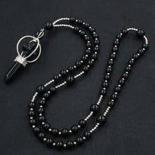 100-Unique 1 Pcs Silver Plated Energy Scepter Pendant Black Agates Round Beads Chain Necklace For Anniversary Jewelry 2024 - buy cheap