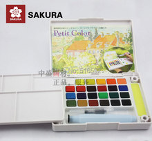 Sakura 24 colours watercolour paint box, with a water brush, solid petit watercolor painting outdoor, portable sketch color 2024 - buy cheap