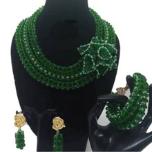 4UJewelry Green Fine Jewelry Set With Big  Luxury Handmade Flowers 3 Rows African Bridal Jewelry Set For Women Gift Set 2019 New 2024 - buy cheap