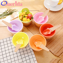 6 unids/set lindo tazón de helado doble ensaladera de plástico creativo vajilla para niños tazón de helado de colores caramelo recipiente de comida 2024 - compra barato