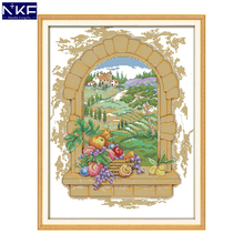 NKF A Window View Stamped Cross Stitch Pattern DIY Kits Needlework Embroidery Set Chinese Cross Stitch for Home Decor 2024 - buy cheap