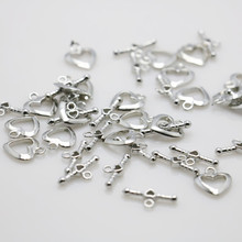 Encaixes de pressão para acessório, acessório de metal em forma de coração para fabricação de jóias com placa de prata em metal 2024 - compre barato