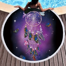 Dreamcatcher Tassel Tapestry Butterfly Bohemian Round Beach Towel Purple Toalla Sunblock Blanket 150cm Yoga Mat 2024 - buy cheap