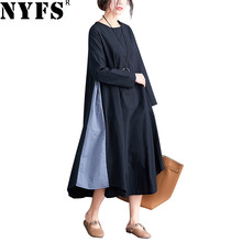 NYFS 2020 New Spring Summer Women dress Cotton Linen Fashion Ladies loose Two-color stitching Long dress Female Vestidos Robe 2024 - buy cheap
