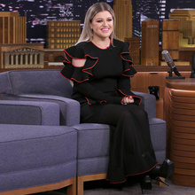 Creative Kelly Clarkson Ruffled Cut Out Bandage Black Dress Flare Sleeve Round Neck Mesh Patchwork Elegant Midi Party Dress 2024 - buy cheap