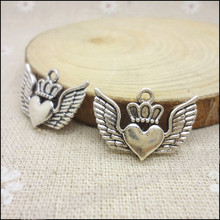 40 pçs do vintage encantos coração asa pingente antigo prata ajuste pulseiras colar diy jóias de metal que faz 2024 - compre barato
