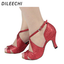 DILEECHI Red black gold flash Women's Latin dance shoes High heeled 8cm Female square dance shoes soft outsole more colours 2024 - buy cheap