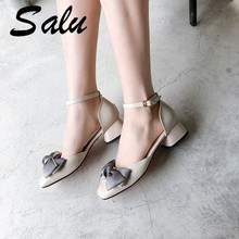 Salu sapatos de salto alto feminino, sandálias vintage de dedo quadrado para mulheres, elegante, sexy, festa de casamento, fivela, verão, 2020 2024 - compre barato