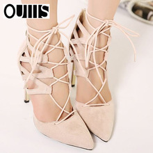 Summer Women Sandals Thin Heels Buckle Strap Cross strap Pointed Toe Back zipper Suede open-toed Woman shoes 2024 - buy cheap