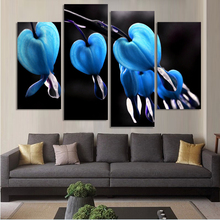 Tinta a óleo original 4 painéis de lona flor azul pintura na lona parede arte imagem decoração da sua casa fou116 2024 - compre barato