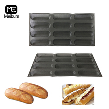 Meibum Black Porous 12 Cavity Silicone Mold Hot Dog Baguette  Eclair Bun Long Loaf Bread Mould Non Stick Bakeware Baking Tray 2024 - buy cheap