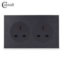 Coswall-painel de alumínio preto luxuoso, soquete aterrado de parede padrão britânico, bloqueio de proteção para crianças, tipo 146 2024 - compre barato