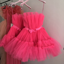 Pretty Fuchsia Tulle Mini Cocktail Dresses 2019 Ruffles Short Prom Gowns Off The Shoulder Robe De Cocktail Homecoming Dress 2024 - buy cheap