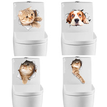 Мультфильм кошка животное 3d Туалет стикер s на сиденье унитаза милые кошки собака ПВХ стикер на стену ванная комната Холодильник Дверь Декор стикер 2024 - купить недорого