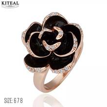 Kiteal Брендовое модное ювелирное изделие с настоящими австрийскими кристаллами, Золотое кольцо с черным цветком розы с австрийскими кристаллами Stellux 2024 - купить недорого