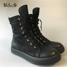 Black& Street Exclusive Handmade nubuck Real Leather vintage Lace Up High Boots flat sneaker Cow Leather retro Shoes 2024 - buy cheap