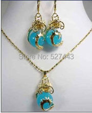 Wholesale>>Beautiful gold plate dragon stone pendant necklace earrings set 2024 - buy cheap