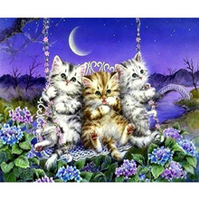 Full Square/Round Drill 5D DIY Diamond Painting "Cats on swing"Diamond Embroidery Cross Stitch Mosaic Home decoration Gifts 2024 - buy cheap