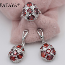 PATAYA Women Spherical True White Gold Romantic Wedding Party Jewelry Set Pomegranate Red Natural Zirconia Earrings Ring Sets 2024 - buy cheap