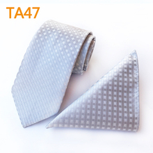 Conjunto de corbata Formal para hombre, corbatas de cuadros con rejillas plateadas de lujo con pañuelo a juego, 8cm 2024 - compra barato