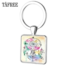 TAFREE Horrible Dreamcatcher Keychains a ring containing a decorated net picture Square Key Chains Silver Plated Jewelry DH39 2024 - buy cheap