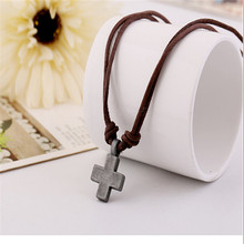 Leather Men Necklaces Alloy Cross Pendants Punk Vintage Adjustable Brown Rope Chain Male Jewelry Mens Jewelery Gift 2024 - buy cheap