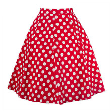 Vintage High Waist Cotton Skirts Womens A Line Summer Swing Skirt 2019 50s Pin Up Polka Dot Floral Red Black Elegant Midi Skirt 2024 - buy cheap