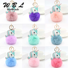 Fluffy Pompon Unicorn Keychain Rabbit Fur Ball Horse Key chain porte clef holder Bag Car Key Ring chaveiros Women Accessories 2024 - buy cheap