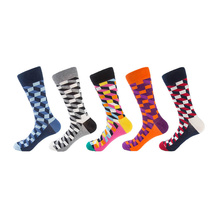 5 pairs/lot colorful mens funky socks combed cotton large men's socks colour quadrilateral comfortable sock for men cotton long 2024 - buy cheap