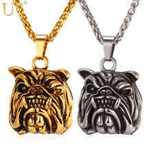 U7 Brand American Pit Bull Terrier Dog Necklace & Pendant Men/Women Gold Color Stainless Steel 2017 Hot Fashion Jewelry P1024 2024 - buy cheap