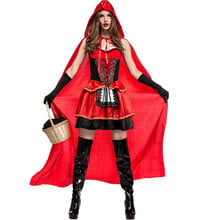 Disfraz de Halloween para mujer, bata pequeña roja con capucha, vestido bordado de señora, capa de fiesta, traje de reina de club nocturno adulta A030 2024 - compra barato